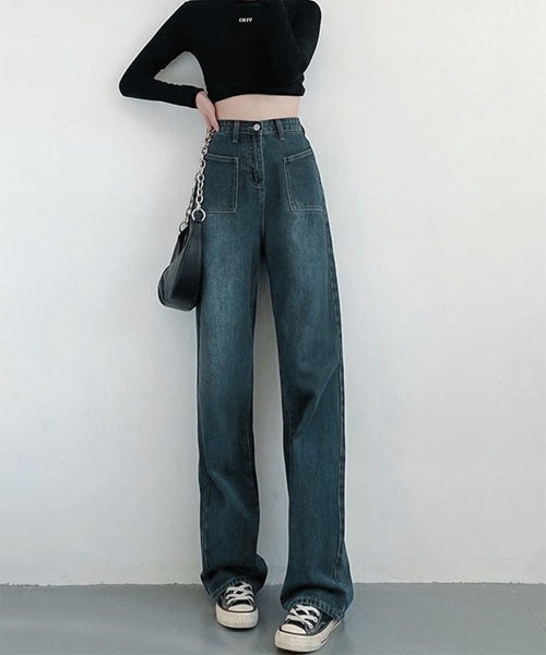 urge:(アージコロン )の「【URGE:】ハイウエスト ストレート デニム(デニムパンツ・レディース・ネイビー・XL/L/M/S)」の1枚目の写真