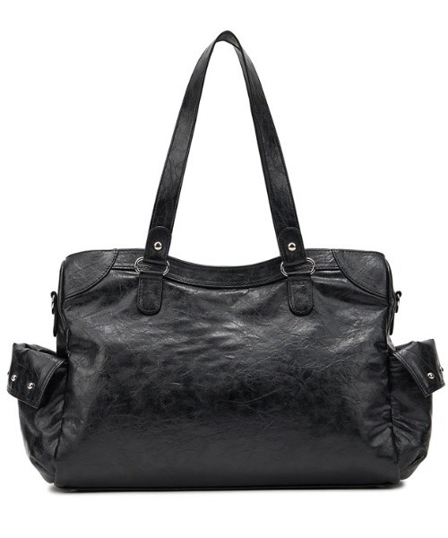 .KOM(ドットコム)の「A'GEM/9 × .kom 『.KOM/ドットケーオーエム』 Belted Faux Leather Tote Bag/ベルトデザイン エコレザートートバッグ(トートバッグ・レディース・ブラック・FREE)」の9枚目の写真