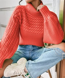 ニット/セーター（オレンジ/橙色系・ライン柄）ファッション通販