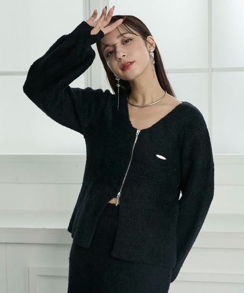 ダブルジップフラッフィーニット（カーディガン/ボレロ）｜Elishe