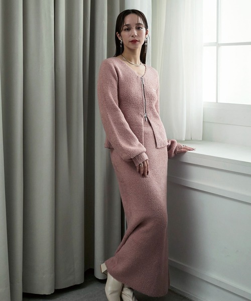 Elishe（エリシェ）の「ダブルジップフラッフィーニット（カーディガン/ボレロ・レディース・ブラック/ピンク/ベージュ・FREE）」の14枚目の写真