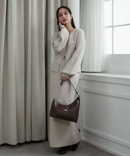 Elishe（エリシェ）の「ダブルジップフラッフィーニット（カーディガン/ボレロ・レディース・ブラック/ピンク/ベージュ・FREE）」の8枚目の写真