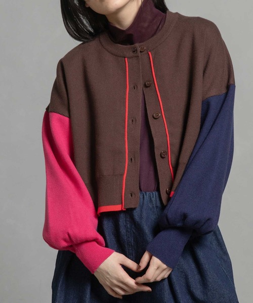 MARECHAL TERRE（マルシャルテル）の「カラーブロックニットカーディガン（カーディガン/ボレロ・レディース・グレー/ブラック/ブラウン/レッド・MEDIUM）」の4枚目の写真