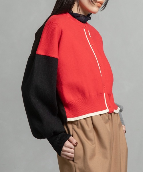 MARECHAL TERRE（マルシャルテル）の「カラーブロックニットカーディガン（カーディガン/ボレロ・レディース・グレー/ブラック/ブラウン/レッド・MEDIUM）」の7枚目の写真