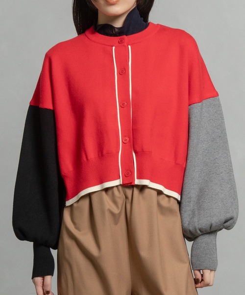 MARECHAL TERRE（マルシャルテル）の「カラーブロックニットカーディガン（カーディガン/ボレロ・レディース・グレー/ブラック/ブラウン/レッド・MEDIUM）」の5枚目の写真