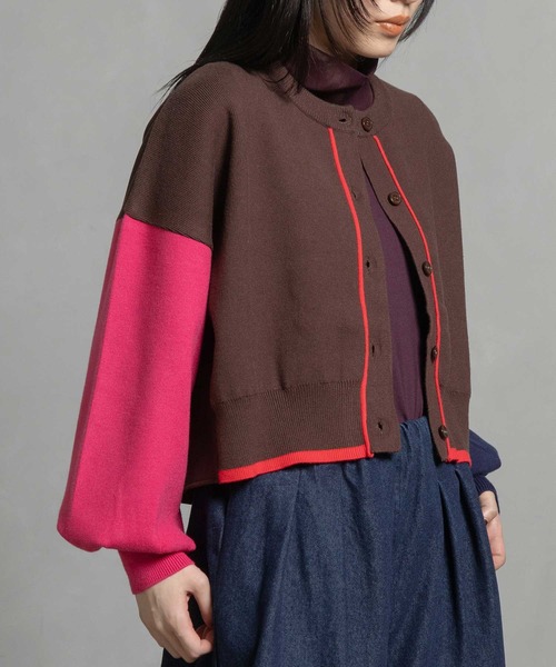 MARECHAL TERRE（マルシャルテル）の「カラーブロックニットカーディガン（カーディガン/ボレロ・レディース・グレー/ブラック/ブラウン/レッド・MEDIUM）」の14枚目の写真