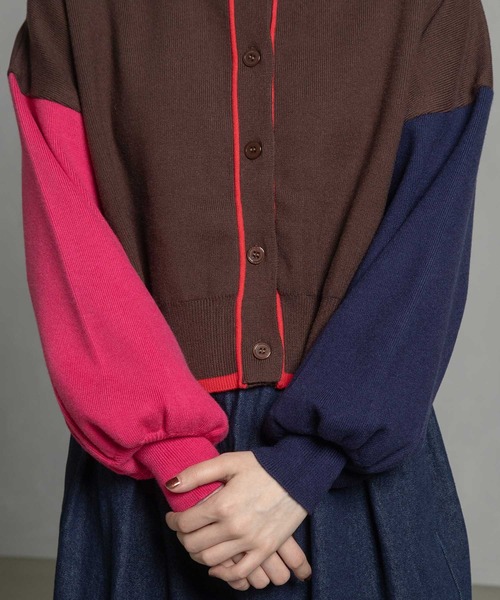 MARECHAL TERRE（マルシャルテル）の「カラーブロックニットカーディガン（カーディガン/ボレロ・レディース・グレー/ブラック/ブラウン/レッド・MEDIUM）」の18枚目の写真