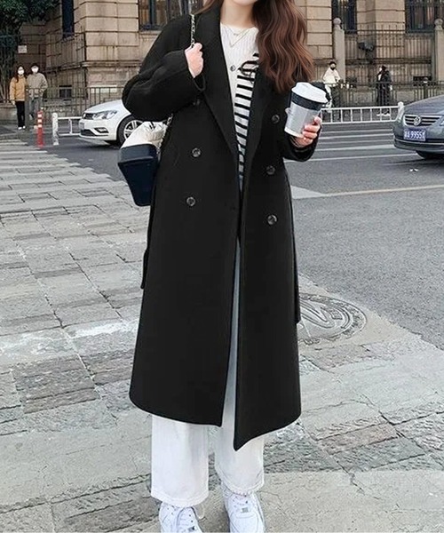 ESPRITCORE ダブルブレスト チェスターコート 大きいサイズ ブラック