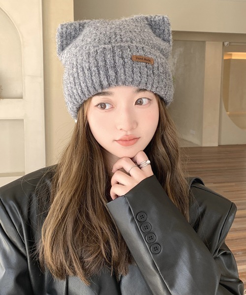 TONE SELECT GOODS(トーンセレクトグッズ)の「【urge select】《アニマルシリーズ》ネコ耳 もこもこ ニット帽/ニットキャップ【8色展開】(ニットキャップ/ビーニー・レディース・ブラック/グレー/ベージュ/サンドベージュ/ネイビー/ホワイト/ブラウン/ピンク・FREE)」の3枚目の写真