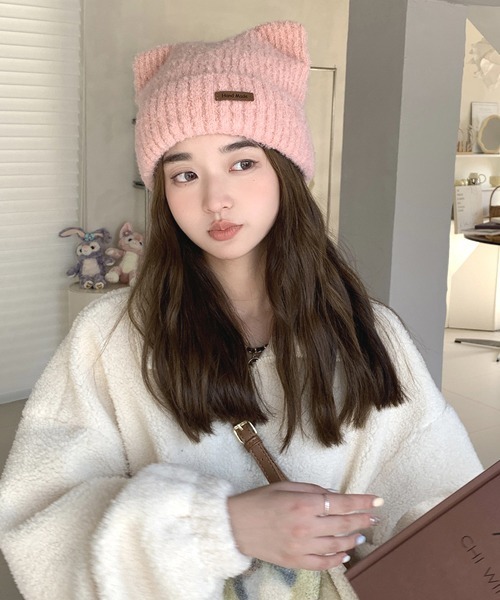 TONE SELECT GOODS(トーンセレクトグッズ)の「【urge select】《アニマルシリーズ》ネコ耳 もこもこ ニット帽/ニットキャップ【8色展開】(ニットキャップ/ビーニー・レディース・ブラック/グレー/ベージュ/サンドベージュ/ネイビー/ホワイト/ブラウン/ピンク・FREE)」の8枚目の写真