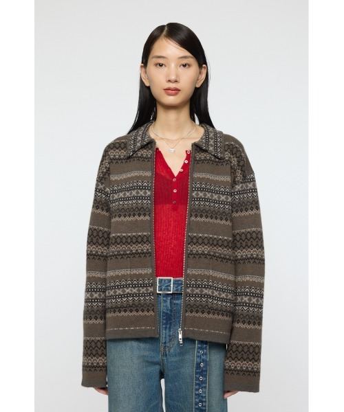 MOUSSY(マウジー)の「FAIR ISLE ニットジャケット(カーディガン/ボレロ・レディース・ネイビー/グレー・FREE)」の3枚目の写真