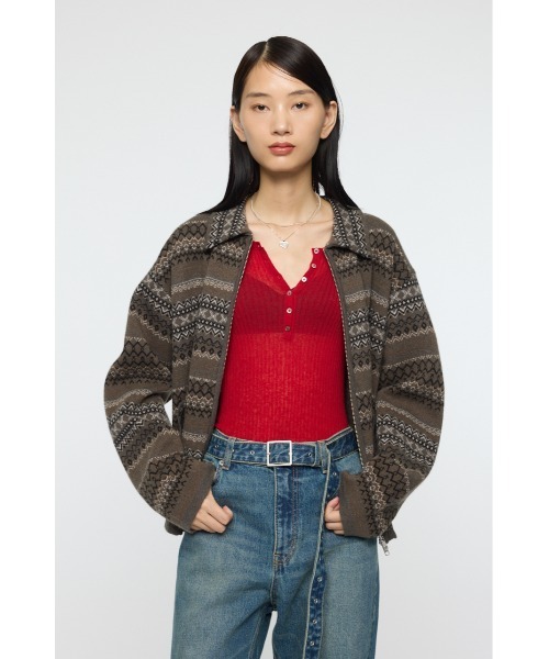 MOUSSY(マウジー)の「FAIR ISLE ニットジャケット(カーディガン/ボレロ・レディース・ネイビー/グレー・FREE)」の6枚目の写真