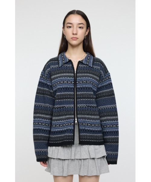 MOUSSY(マウジー)の「FAIR ISLE ニットジャケット(カーディガン/ボレロ・レディース・ネイビー/グレー・FREE)」の13枚目の写真