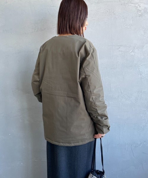 NANGA（ナンガ）の「[NANGA/ナンガ] HINOC リップストップ インナーダウンカーディガン（ダウンジャケット/コート・レディース・モスグリーン/ブラック・S/M/L）」の6枚目の写真