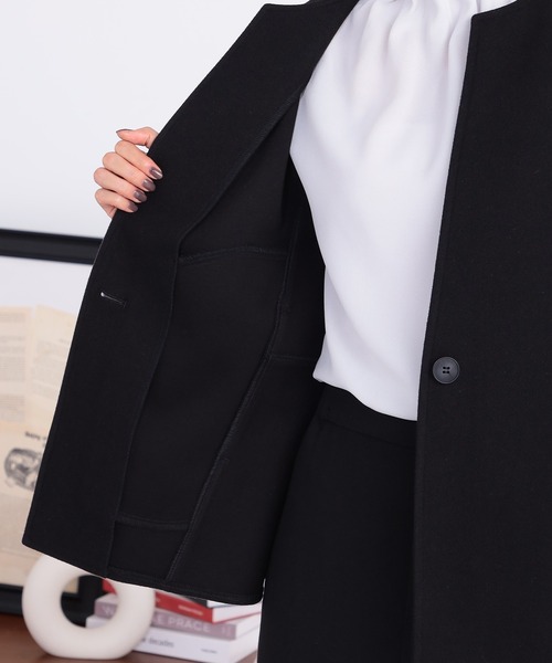 GALLORIA（ギャローリア）の「【キレメクアウター】キーネックジャケット（その他アウター・レディース・ライトグレー/ブラック・S/M/L/LL）」の5枚目の写真