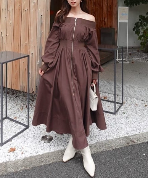 セール】MA-1オフショルロングスリーブワンピース 秋服 冬服