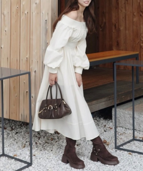 セール】MA-1オフショルロングスリーブワンピース 秋服 冬服