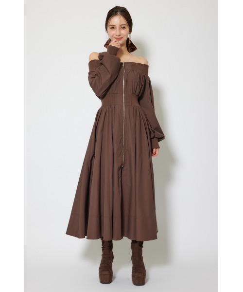 rienda(リエンダ)の「MA-1オフショルロングスリーブワンピース 秋服 冬服(ワンピース・レディース・ブラウン/アイボリー/ブラック・SMALL/MEDIUM)」の12枚目の写真