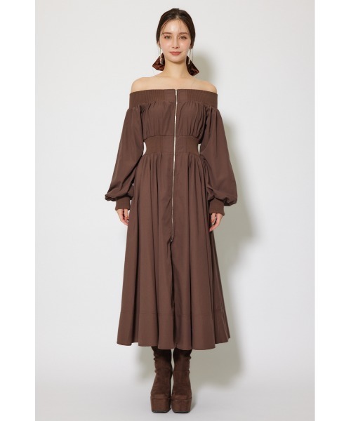 rienda(リエンダ)の「MA-1オフショルロングスリーブワンピース 秋服 冬服(ワンピース・レディース・ブラウン/アイボリー/ブラック・SMALL/MEDIUM)」の8枚目の写真