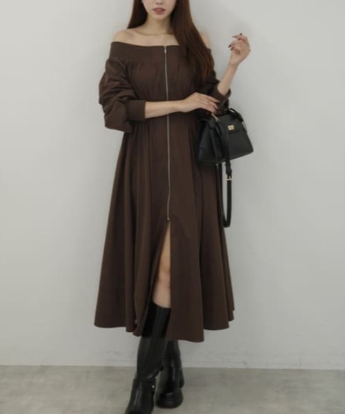 セール】MA-1オフショルロングスリーブワンピース 秋服 冬服