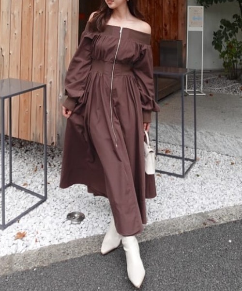 セール】MA-1オフショルロングスリーブワンピース 秋服 冬服