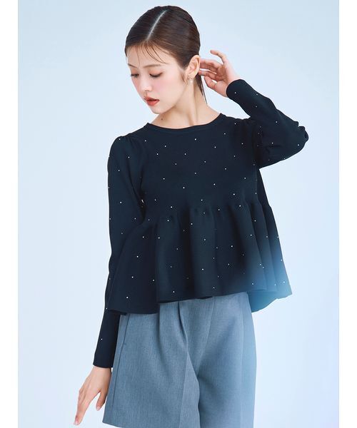 CELFORD（セルフォード）の「ホットフィットビジューペプラムニットプルオーバー（ニット/セーター・レディース・グレー/アイボリー/ブラック・F）」の4枚目の写真