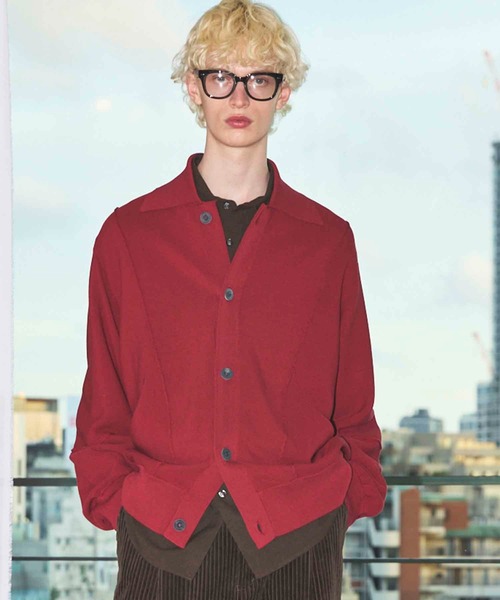 セール】《UNISEX》Re-knitting High Gauge Polo Cardigan/編みかえ