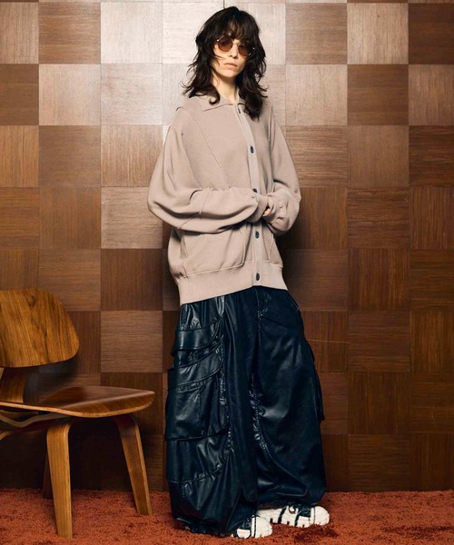 セール】《UNISEX》Re-knitting High Gauge Polo Cardigan/編みかえ