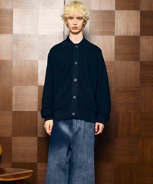 MAISON SPECIAL（メゾンスペシャル）の「《UNISEX》Re-knitting High Gauge Polo Cardigan/編みかえハイゲージプライムオーバーポロカーディガン【MAISON SPECIAL/メゾンスペシャル】（カーディガン/ボレロ・メンズ・ブラック/グレイッシュベージュ/パープル/レッド・0/1/2）」の10枚目の写真