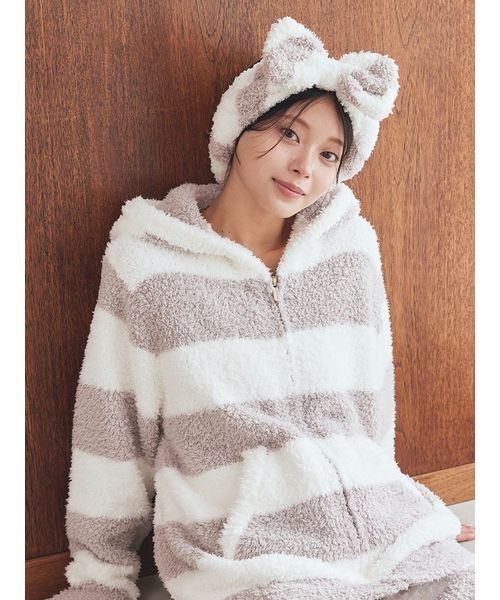 【新品タグ付】ジェラートピケ2ボーダーパーカ＆ショートパンツSET ヘアバンド付 gelato pique（ジェラートピケ） スムーズィー2ボーダーパーカー