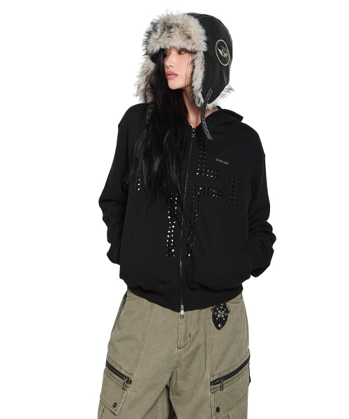 AAKAM(アーカム)の「Cross Rhinestone Zip-Up Hoodie (Black)(パーカー・レディース・その他・2/1)」の8枚目の写真