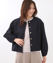 ノーカラージャケット（ブルー・ネイビー/青色系）ファッション通販