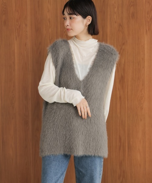 Bou Jeloud(ブージュルード)の「ソウバリシャギーニットベスト(ベスト・レディース・オフホワイト/グレー/ブラック/グレイッシュベージュ/ベージュ・FREE)」の3枚目の写真