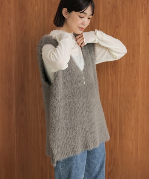 Bou Jeloud(ブージュルード)の「ソウバリシャギーニットベスト(ベスト・レディース・オフホワイト/グレー/ブラック/グレイッシュベージュ/ベージュ・FREE)」の16枚目の写真