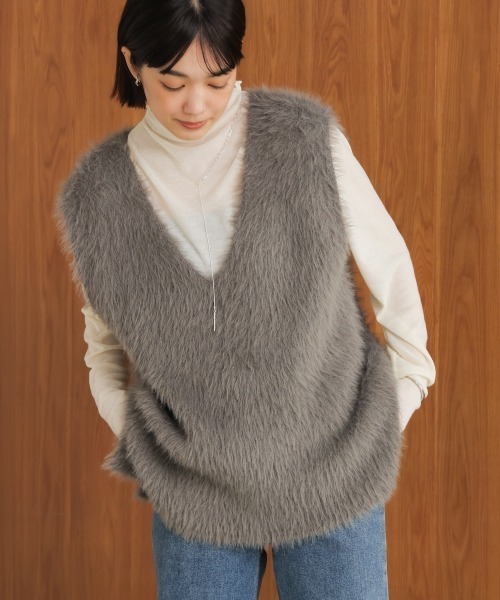 Bou Jeloud(ブージュルード)の「ソウバリシャギーニットベスト(ベスト・レディース・オフホワイト/グレー/ブラック/グレイッシュベージュ/ベージュ・FREE)」の14枚目の写真