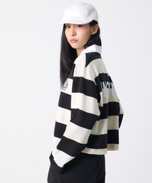 UNKNOWN PLANET（アンノウンプラネット）の「ストライプラグビーコラシャツクロップブラック（ポロシャツ）」