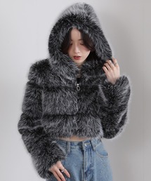 MIXカラー 毛足長 フェイクファー ジップアップ ショート丈ブルゾン