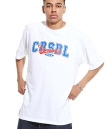 オーバーラップ半袖Tシャツホワイトブルー