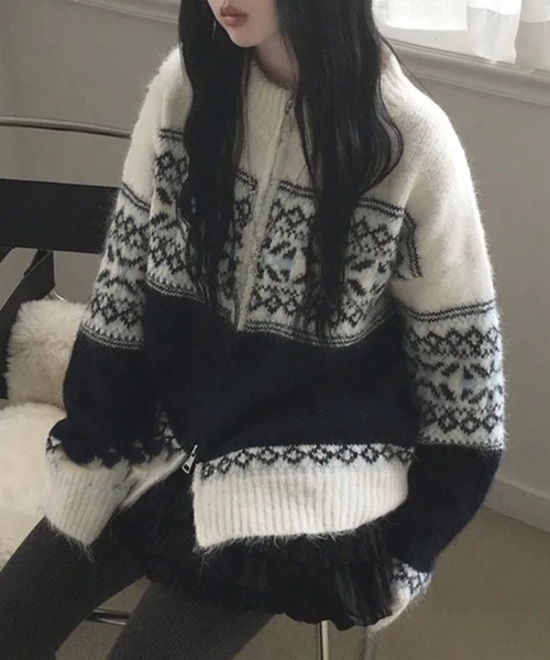 セール】ノルディック柄ニットカーデガン（カーディガン/ボレロ