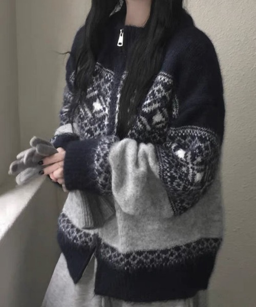セール】ノルディック柄ニットカーデガン（カーディガン/ボレロ