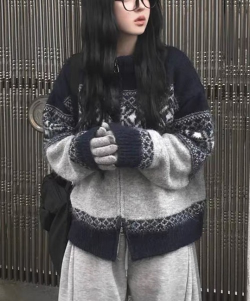 セール】ノルディック柄ニットカーデガン（カーディガン/ボレロ