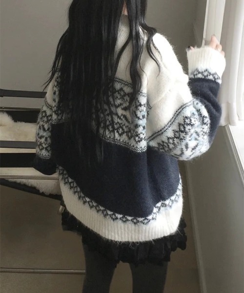 ViViDAY(ビビデー)の「ノルディック柄ニットカーデガン(カーディガン/ボレロ・レディース・オフホワイト/ネイビー・M)」の13枚目の写真