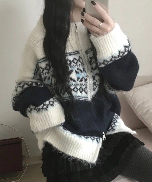 セール】ノルディック柄ニットカーデガン（カーディガン/ボレロ