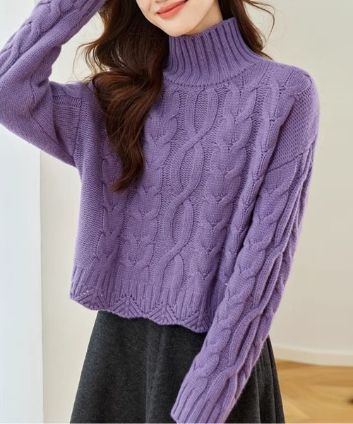 ReRe(リリ)の「ケーブル編み×ハイネックニットトップス(ニット/セーター・レディース・グレー/ベージュ/パープル/ワインレッド・FREE)」の13枚目の写真
