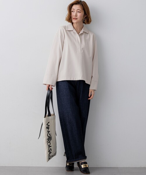 23区 L(ニジュウサンクオオキイサイズ)の「コンパクトツイル スキッパー カットソー(Tシャツ/カットソー・レディース・ブラック系/ベージュ系・46/44)」の6枚目の写真