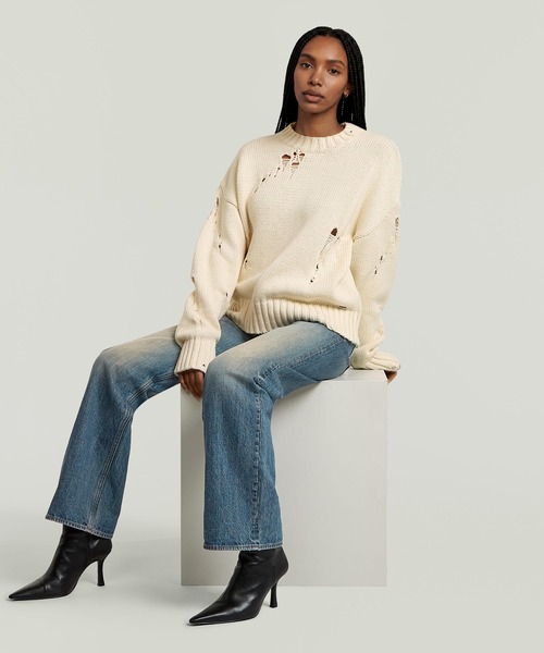 G-STAR(ジースター)の「【UNISEX】Drop Needle Loose Knit Pullover/ダメージ加工オーバーサイズニットセーター(ニット/セーター・レディース・ブラウン系その他/ベージュ系その他・SMALL/X-SMALL/MEDIUM)」の2枚目の写真