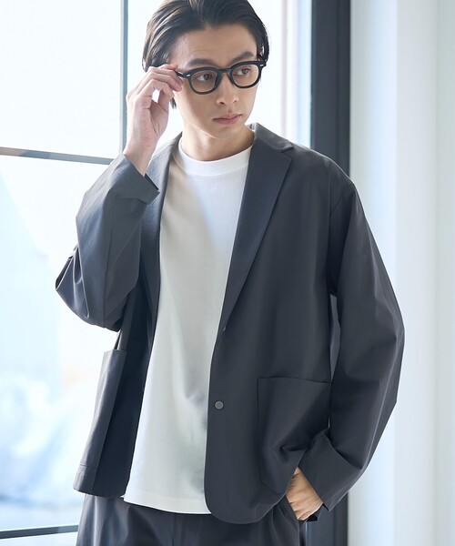 coen（コーエン）の「ストレッチテックナイロンテーラードジャケット【ストレッチ、はっ水、耐摩耗性、UVカット】（テーラードジャケット・メンズ・ブラック/ダークグレー・S/M/L/XL）」の2枚目の写真