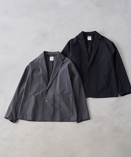 coen（コーエン）の「ストレッチテックナイロンテーラードジャケット【ストレッチ、はっ水、耐摩耗性、UVカット】（テーラードジャケット・メンズ・ブラック/ダークグレー・S/M/L/XL）」の3枚目の写真