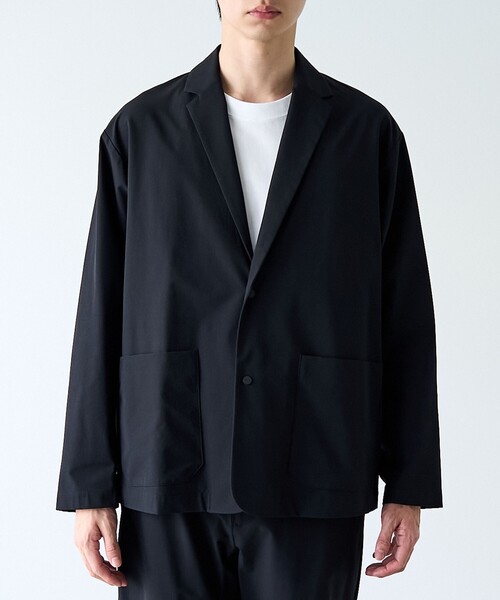 coen（コーエン）の「ストレッチテックナイロンテーラードジャケット【ストレッチ、はっ水、耐摩耗性、UVカット】（テーラードジャケット・メンズ・ブラック/ダークグレー・S/M/L/XL）」の4枚目の写真