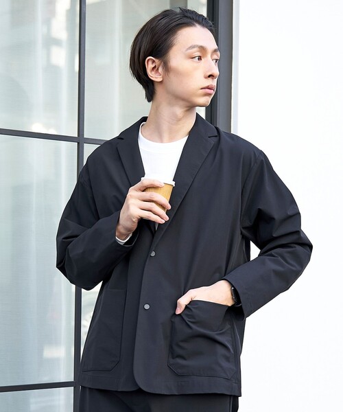 coen（コーエン）の「ストレッチテックナイロンテーラードジャケット【ストレッチ、はっ水、耐摩耗性、UVカット】（テーラードジャケット・メンズ・ブラック/ダークグレー・S/M/L/XL）」の19枚目の写真